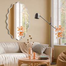 Oval Wavy Mirror - Irregular Wall Mirror Wavy Wall Mirror Decorative Wall-Mounted Asymmetrical Nautical Aluminum Alloy Frame Tempered Glass Modern Mirror Used For Wall Decoration, Living Room Entrance, Bedroom, Bathroom, Corridor