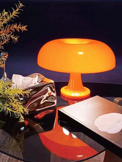 LED Bedside Mushroom Table Lamp, Orange/White USB Plug, Tri-Colour Dimming Suitable For Living Room, Dining Room Ambient Decorative Lamp, Diameter 25CM, Eye-Care Night Light