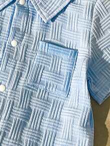 Infant/Toddler Boys' Casual Solid Blue Short Sleeve Romper, Baby Boys' Outdoor Outfit