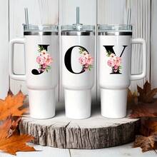 27pcs UV DTF Dusty Rose Floral Alphabet Cup Wraps Stickers, Waterproof Self-Adhesive Decals For 16 Oz Cups, DIY Craft Supplies For Wood, Plastic, Glass, Metal, Ceramic Surfaces - Mixed Color, Single Use - Baby Blue - View 5