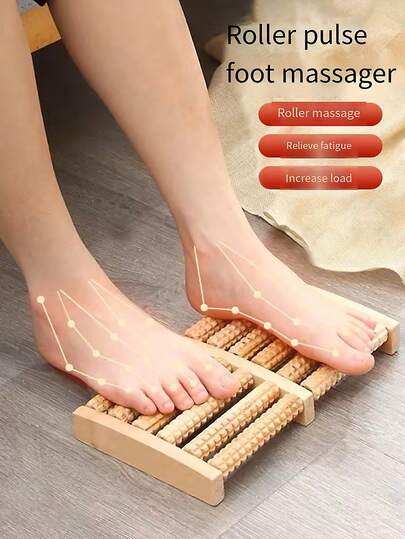 1pc Wooden Foot Massage Roller With 12 Rollers, Home Foot Reflexology Massager