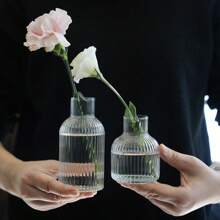 1 pezzo Vaso di lusso decorativo a righe, vaso idroponico in vetro per fiori freschi come rose, adatto per il soggiorno, senza fiori inclusi