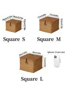 1 pieza Cesta de almacenamiento rectangular y cuadrada tejida con tapa, adecuada para salas de estar, dormitorios, baños, cocinas y fiestas festivas