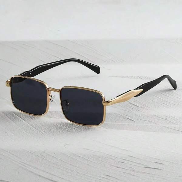 1 pieza Gafas cuadradas retro para hombres - Montura de acero inoxidable, lente de policarbonato negro, diseño moderno de moda, ideal para conducir y actividades al aire libre