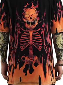Men's Summer Lava Flame Skull 3D Print Round Neck Short Sleeve T-Shirt, Casual, Comfortable, Loose Fit For Sports, Leisure, And Home Gatherings