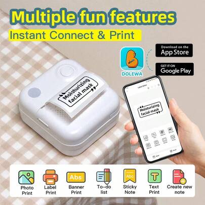LAIBEAR Mini Thermal Sticker Printer, Portable Inkless Sticker Maker, No-Cut Pocket Printer, Mini Photo Printer, Black & White Photo Printer, Efficient & Quick Pocket Printer, Inkless Printer, Suitable For Notes, Photos, DIY, Labels, Capture Precious Moments, Essential For Back To School