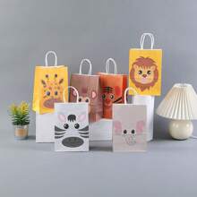 24/1 Set Forest Tiger, Bear, Lion, Leopard Animal Kraft Paper Gift Bags, Birthday Party Favor Bags With Handles