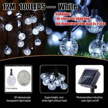 1 pieza Luces de cadena de bolas de cristal solares, resistentes al agua IP65 para uso en exteriores, luces de burbuja LED para decoración de jardín, con 8 modos, 20/50/100 leds, perfectas para acampar, decoración de tienda de campaña y ambiente acogedor de dormitorio, luces de cadena solares para jardín exterior, fiesta, Halloween, Navidad, Pascua, iluminación para acampar.