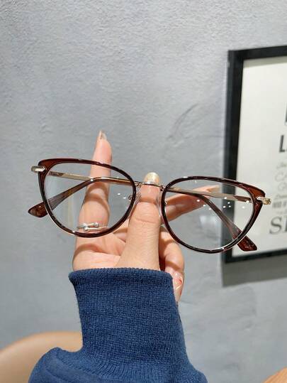 1 件女士猫眼透明棕色光学眼镜，适合日常佩戴和装饰