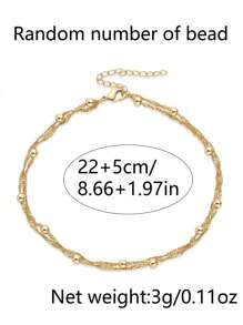 Nooxian 1 Stück Damen Doppelschicht Fußkette, sommerlicher Lagenlook-Stil, Edelstahlkugel-Perlen-Wasserwellen-Kette, wasserfest für den Strandurlaub, täglicher Accessoire-Geschenkartikel (Perlenanzahl zufällig, keine Geschenkbox)