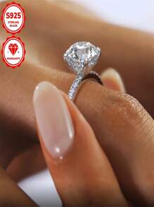 1pc Moissanite Engagement Ring, Vintage Luxury Style, 925 Silver With Moissanite, Ideal For Christmas And Weddings, Suitable For Daily Wear - Women'S Rings