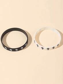 2 piezas Brazalete de pareja de moda creativa con diseño de calavera, estilo deportivo y casual, estilo hip-hop y rock