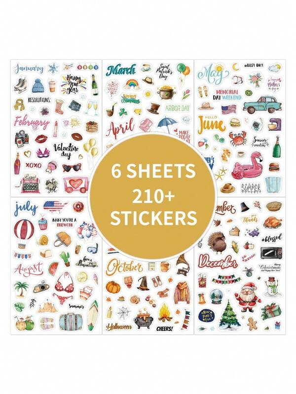 210 Stücke süße Feiertags- und saisonale Planeraufkleber, ideal für tägliche Planung, monatliche Feiern, Kalenderorganisation, Scrapbooking und allgemeine Aktivitätenverwaltung, Schulmaterial
