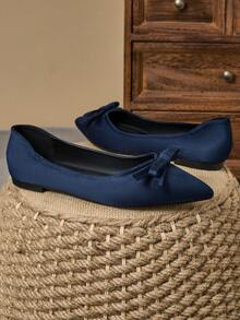 WHDXY Women's French Style Flat Shoes, Pointed Toe Bowknot Low Vamp Black Retro Loafers, Versatile & Elegant