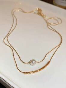 Layered Pearl Necklace, Lightweight & Luxurious Collarbone Chain - Double Layer Necklace - View 5