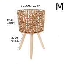 1 Piece Of Nordic-Style Floor-Standing Solid Wood Flower Rack With Hand-Wovenleaves. It's A Bamboo-Woven Storage Rack Suitable For The Living Room (Placed Beside The Sofa), And Can Be Used On The Balcony For Green Radish Flower Pots Or As A Flower Rack For Seedling Pots In The Office.