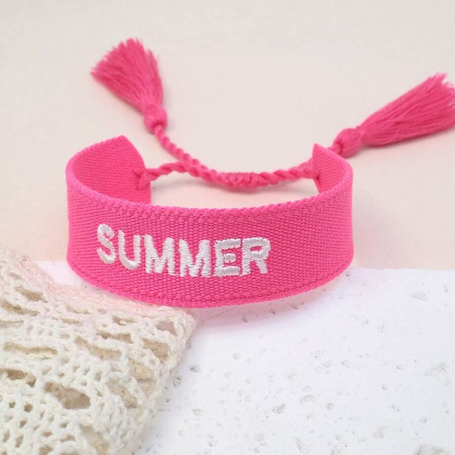 1件 SUMMER 字母手鍊 波希米亞海灘度假風友誼手繩 假期派對海邊旅行禮物 - 粉色 - 查看 1