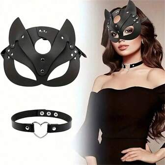 1 pieza Máscara de gato, máscara de zorro, máscara de mujer gato, máscara sexy negra de media cara y ojos, máscara de Venecia, máscara de PU, accesorios de disfraz de carnaval de Venecia, ideal para regalos