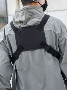 户外胸包，轻便战术背心胸包，适合跑步、骑行，适合户外训练，男士跑步胸包，带水瓶架，储物空间大，黑色，胸部装备 2000 年代风格街头服饰