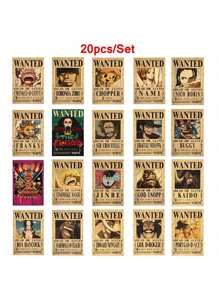 ONE PIECE Zestaw 5-20 sztuk plakatów One Piece Bounty Wanted z papieru pakowego, Anime Gear 5, Luffy, Bóg Słońca, Nika, dekoracja ścienna do salonu w stylu vintage