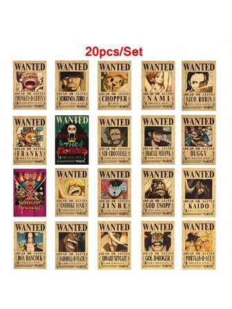  5-20pcs Set One Piece Bounty Wanted Posters Kraft Paper Poster Anime Gear 5 Luffy Sun God Nika Vintage Living Room Wall Decoration