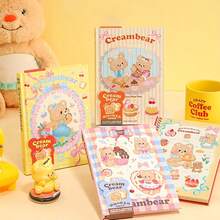 1pc Cream Bear Hardcover B6 Loose Leaf Notebook, Cute Multi-Page Portable - one-size - View 2