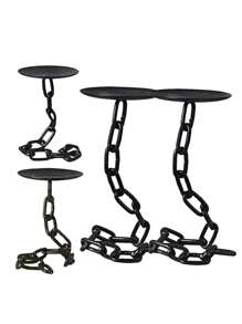 1 pieza Candelabro de metal vintage industrial, candelabro medieval gótico de eslabones de cadena, acabado lacado de sobremesa, hierro forjado negro para centro de mesa de fiesta, decoración navideña, decoración de habitación, regalos