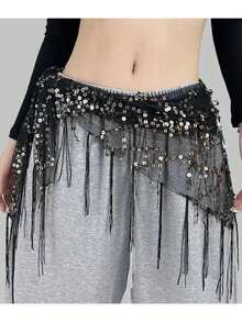 1pc Women's Belly Dance Costume, Sequin Fringe Belly Dance Hip Scarf, Thai/Arabian Dance Skirt Waist Belt - Multicolor - View 26