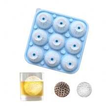 1 pièce Moule à glaçons en silicone en forme de balle de golf à 9 cavités avec couvercle, billes de glace rondes 3D convenant pour le whisky, les cocktails et la rafraîchissement des boissons, moule à boules de glace en silicone
