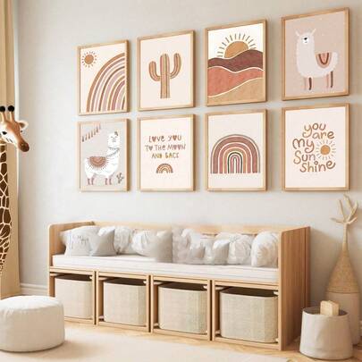 1/8pcs Boho Baby Room Decor Boho Rainbow Nursery Wall Decor, Goat Wall Art 8"X10" You Are So Loved Wall Art Prints, Kids Wall Decor Baby Girl Room Decor For Nursery Wall Art, Unframed Or Framed Poster