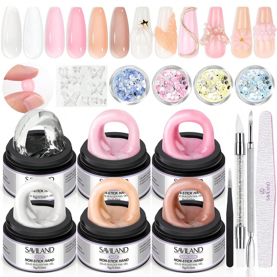 SAVILAND Solid Gel Builder: 6 Colors 3D Nail Gel No-Sticky Hand Nail Extension Sculpting Gels For Nails Art For Carving DIY At Home For Beginners - 1 Set - 查看 1