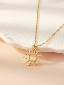 1pc Retro Sunflower Pendant Necklace - Yellow Gold - View 1