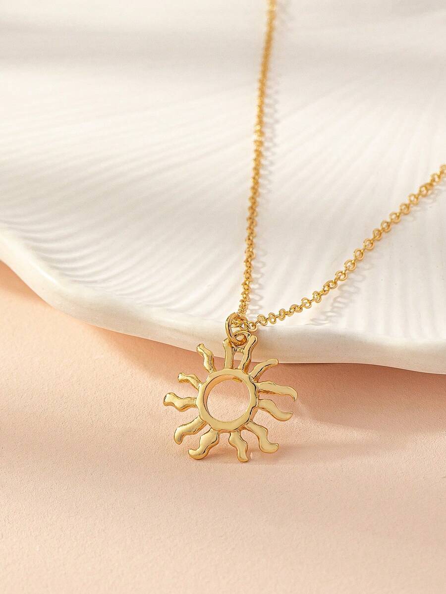 1pc Retro Sunflower Pendant Necklace - Yellow Gold - View 1
