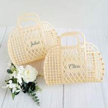 Customized Name Jelly Storage Basket - Pastel Color Plastic Handheld Storage Box, Suitable For Bathroom, Travel, Shower | Personalized Gift, Flower Girl Tote Bag, Fashionable Home Decor, Floral Pattern, Unique Autumn - Multicolor - View 5