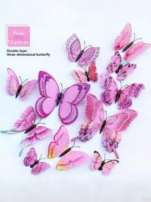 12 piezas Pegatinas de pared de mariposas 3D con alas dobles - Imanes + Adhesivo doble cara en PVC plástico, adecuado para decoración del hogar y fiestas, genial para bodas, cumpleaños, graduaciones, celebraciones patrióticas, Navidad, Día de la Madre, Día del Padre y diversos días festivos, sin necesidad de electricidad