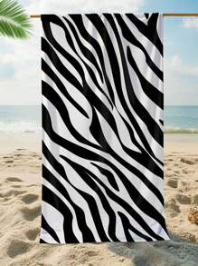 1pc Ultra Soft Zebra Print Pattern Microfiber Beach Towel, Home Decor, Suitable For Beach, Swimming Pool, Camping And Travel, Exceptionally Comfortable