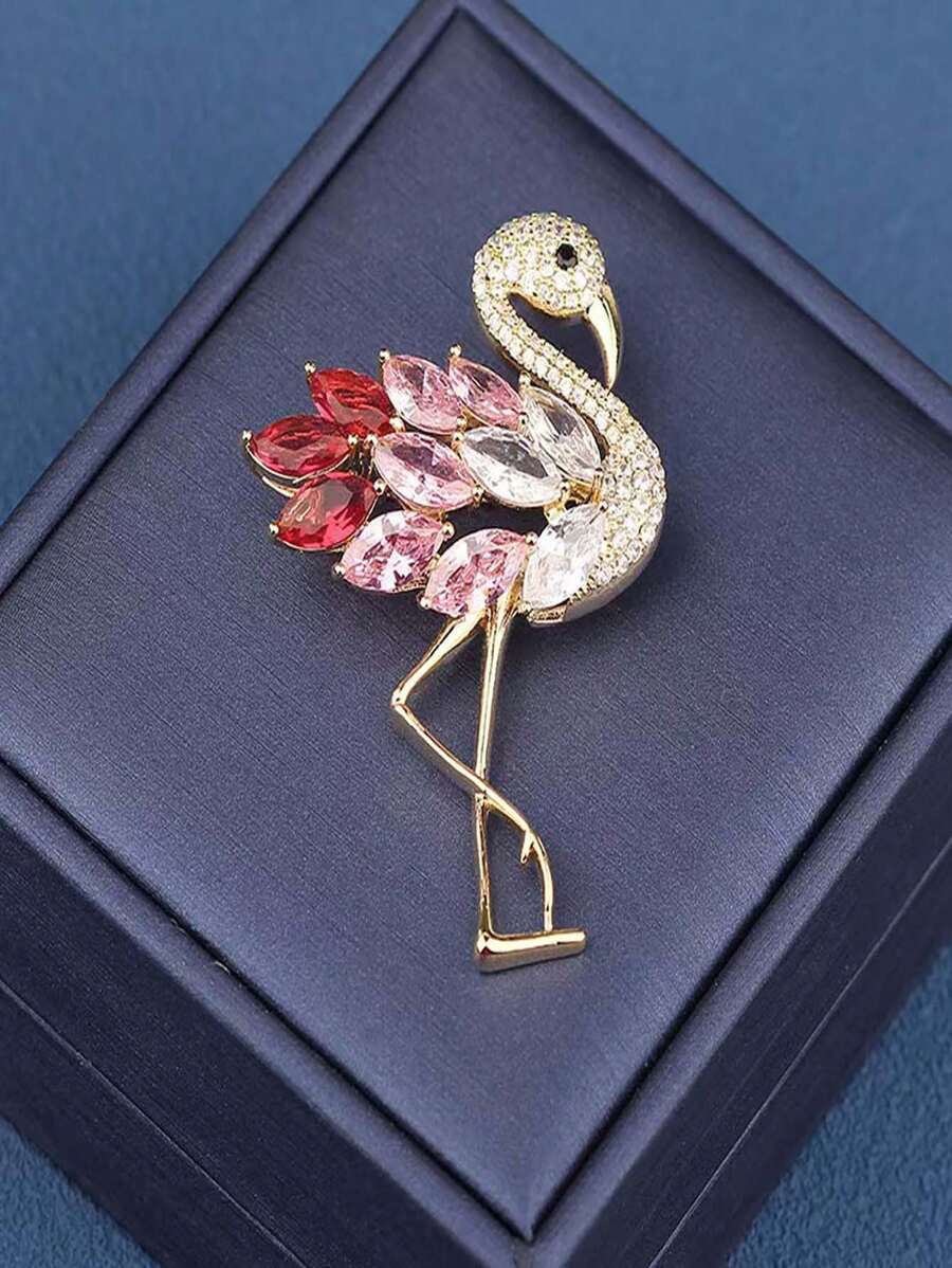 Creative Fashionable Rhinestone Flamingo Brooch, Zinc Alloy Casual Brooch, Suitable For All Seasons School