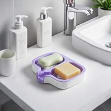 1pc Deluxe Dual-Layer Candy-Color Soap Dish, Self-Draining Design, Easy To Clean, No Suction Cup Needed, Keeps Soap Dry, Minimalist Style, Fits Various Sizes Of Soap, Suitable For Vanity, Bathroom