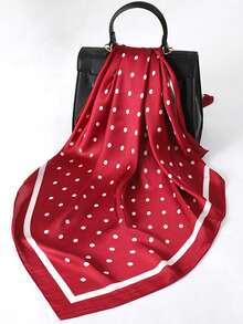 1pc Women Luxury Elegant Fashion Polka Dot Print 100% Silk Bandana,Women Scarf, Suitable For Daily Wearing, Great Gift Choice For Dress - Red - View 3