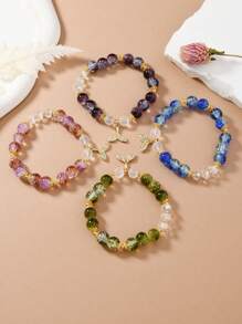 Set di 4 braccialetti con perline a forma di coda di pesce, eleganti e fatti a mano, con ornamenti in vetro scintillante e accenti dorati, perfetti per l'uso quotidiano e le feste, ideali come regalo di Ringraziamento, gioielli stagionali, accessori di tutti i giorni | Gioielli con perline vivaci | Braccialetti durevoli