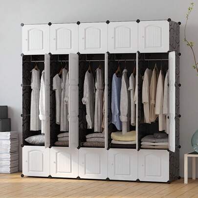 Large Capacity Assembled Wardrobe, Freely Assembled And Matched Bedroom Wardrobe, Simple Plastic Assembled Storage Cabinet, Resin Plastic Sheet Wardrobe Freely Combinable Storage Cabinet, Bedroom Storage Cabinet, Clothes Storage Cabinet, Bedroom Wardrobe, Home Wardrobe, Creative Design Portable Wardrobe, Clothes Storage Cabinet