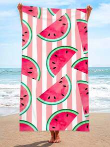 1pc Super Soft Watermelon Print Microfiber Beach Towel, Home Decor, Suitable For Beach, Swimming Pool, Camping And Travel, Extremely Comfortable