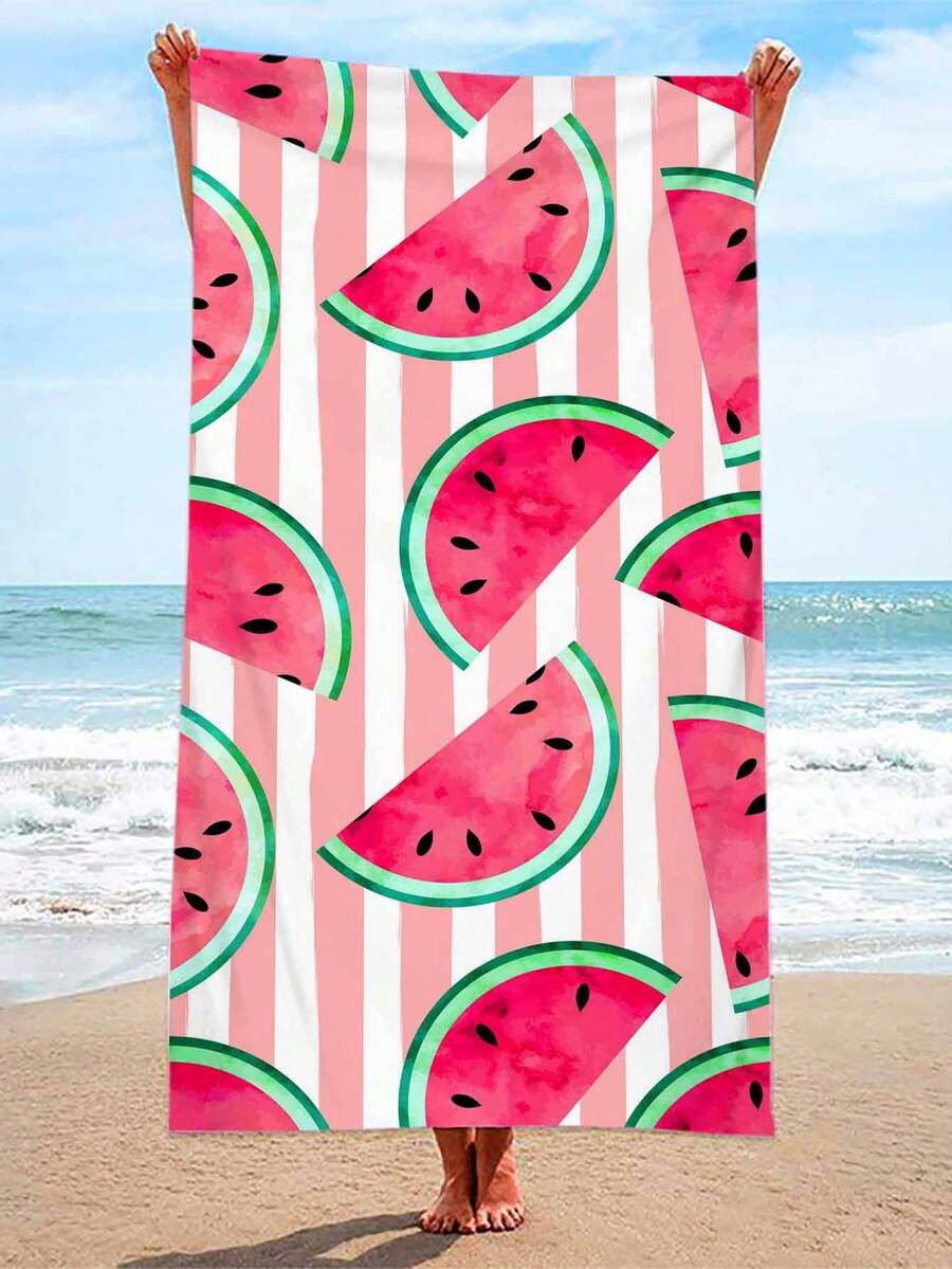 1pc Super Soft Watermelon Print Microfiber Beach Towel, Home Decor, Suitable For Beach, Swimming Pool, Camping And Travel, Extremely Comfortable