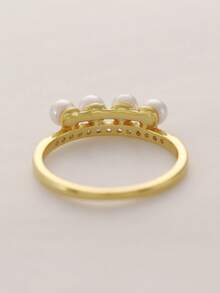 Flyleaf 1 Piece Exquisite 925 Sterling Silver 18k Gold Color 4 Single Rows Sea Shell Faux Pearl Open Ring For Women Female Daily Wear Fine Jewelry - Gold - View 6