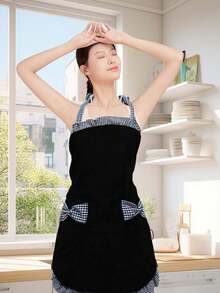各式制服围裙，防水可调节格子蝴蝶结蕾丝围裙，适用于餐厅，花艺工作围裙
