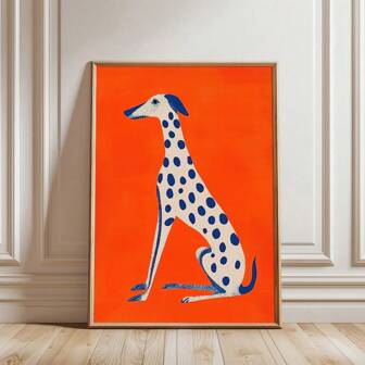 1 幅带框/无框抽象动物达尔马提亚狗墙壁艺术帆布海报印刷简约蓝橙色多巴胺装饰画适用于宿舍、公寓、卧室、客厅、现代家居装饰