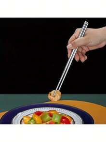 5双不锈钢可重复使用筷子 - 防滑，韩式和日式餐具，适用于寿司、小吃等 - 耐用厨房餐具套装、学校用品 - 彩色 - 查看 3