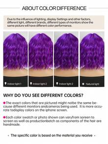 Wig Ungu Bergelombang 12 Inci dengan Poni, Wig Sintetis Pendek Keriting Tahan Panas untuk Wanita, Cocok untuk Pesta, Pemakaian Sehari-hari, Berwarna-warni, Populer untuk Festival Musik - Purple - View 9