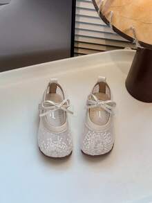 1 Pair Girl's Bowknot & Mesh Design Flat Casual Elegant Ladies Shoes, Suitable For Spring/Summer - Beige - View 3