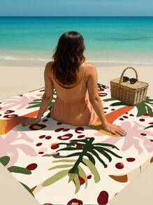 1pc Lightweight & Durable Waterproof Beach Mat With Palm Tree And Leopard Print Pattern, Suitable For Beach, Vacation, Outdoor Camping And Picnic